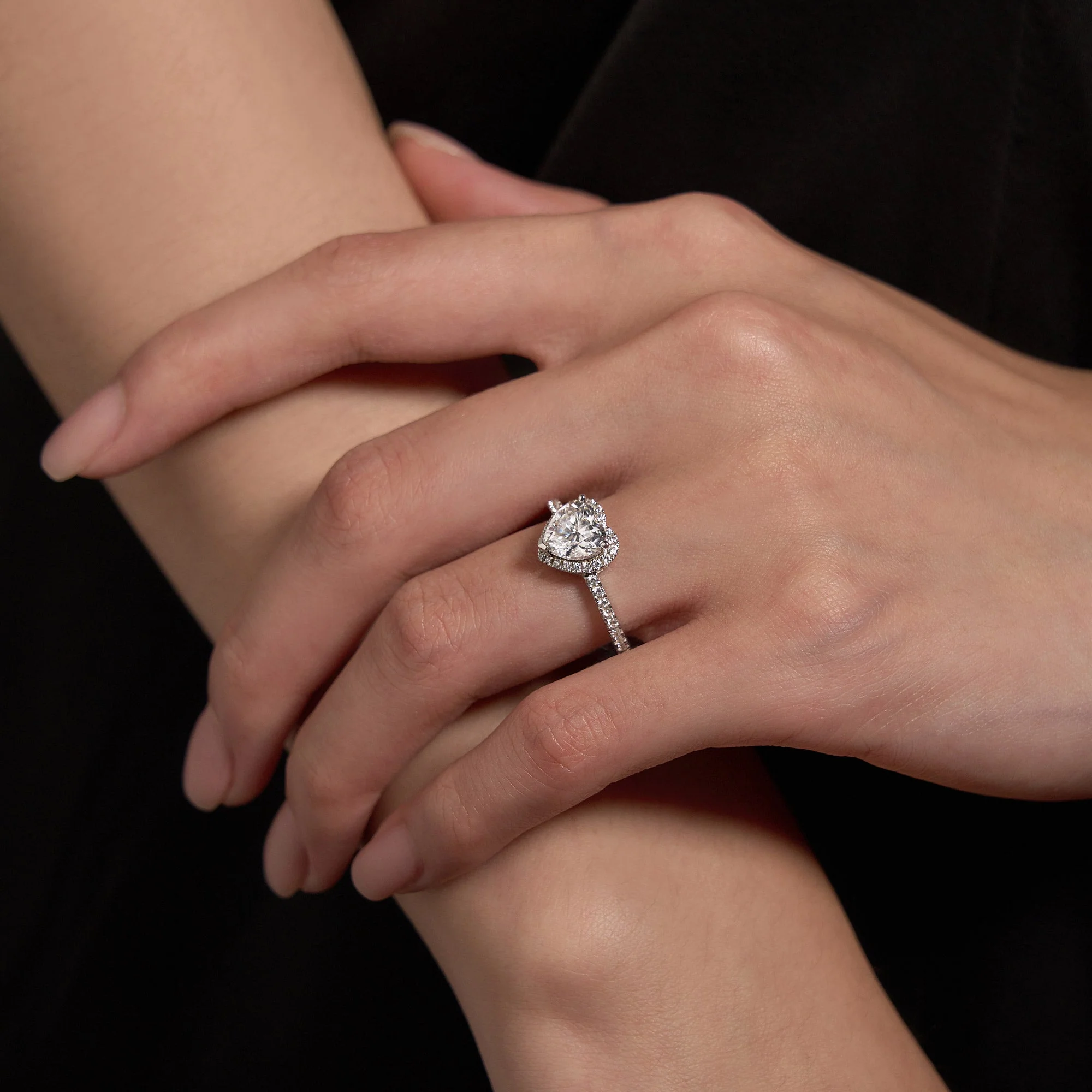Heart Moissanite Halo Ring with Pavé Band - Image 7