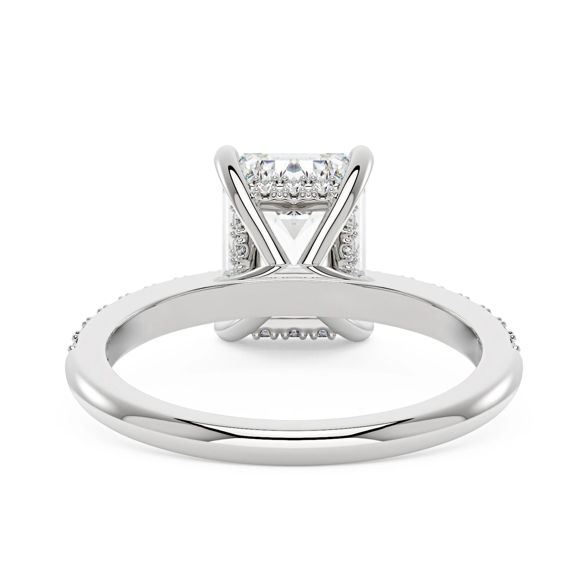 Emerald Hidden Halo Ring With Pavé Band - Image 3