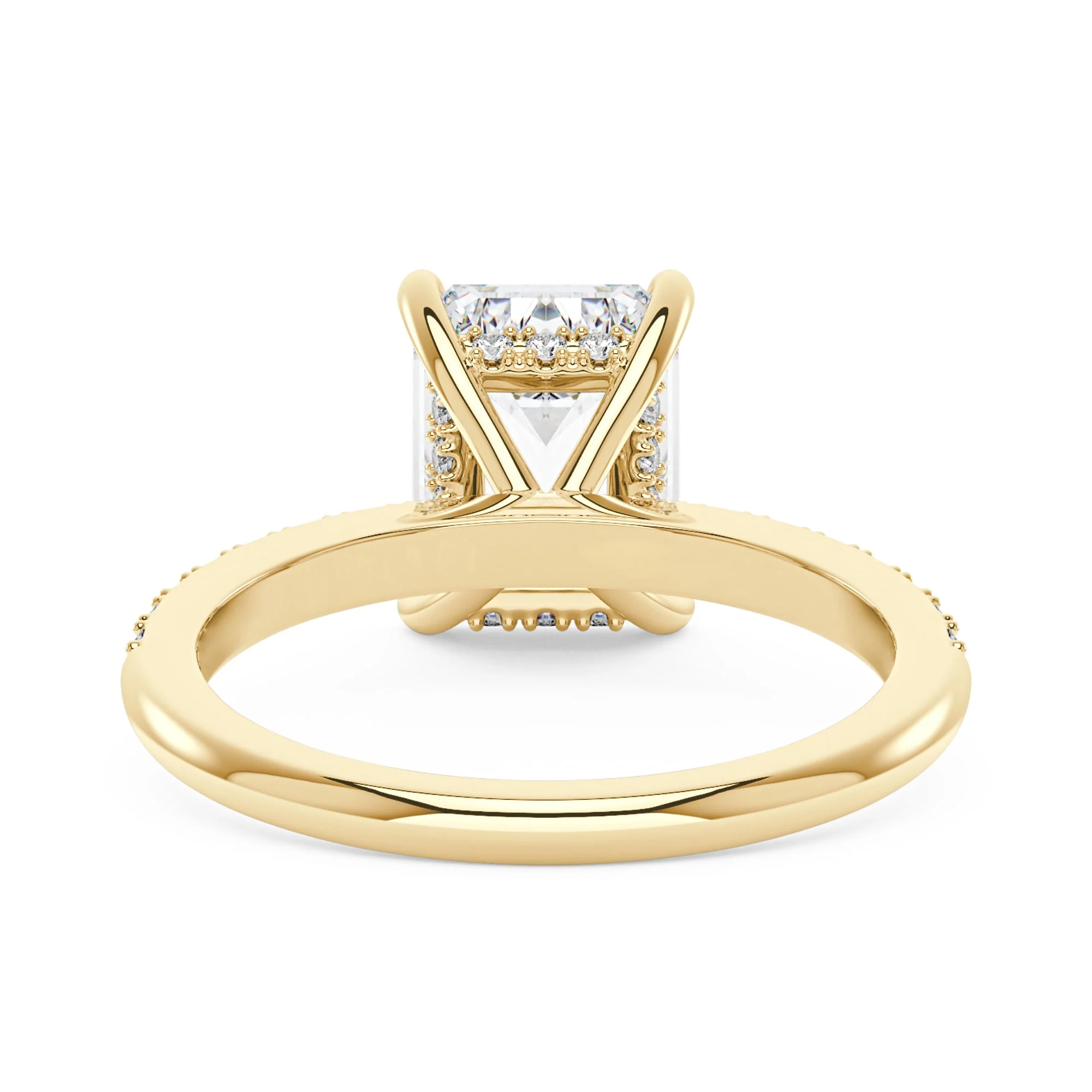 Emerald Hidden Halo Ring With Pavé Band - Image 6