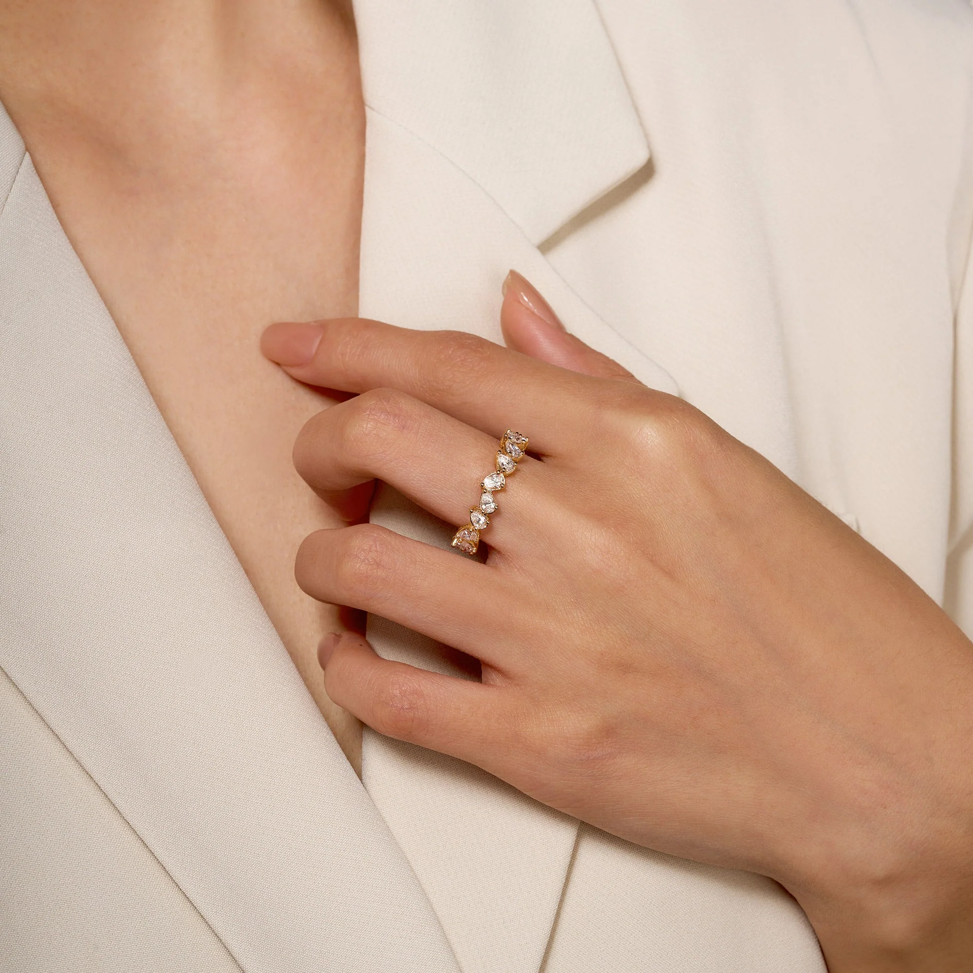 Irregular Pear Moissanite Bezel Eternity Band - Image 7