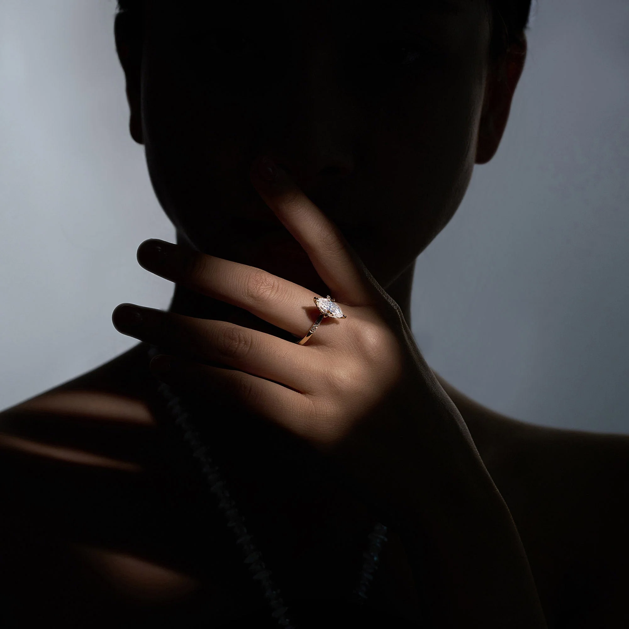 Marquise Shaped Moissanite Solitaire Ring with Hidden Halo - Image 7