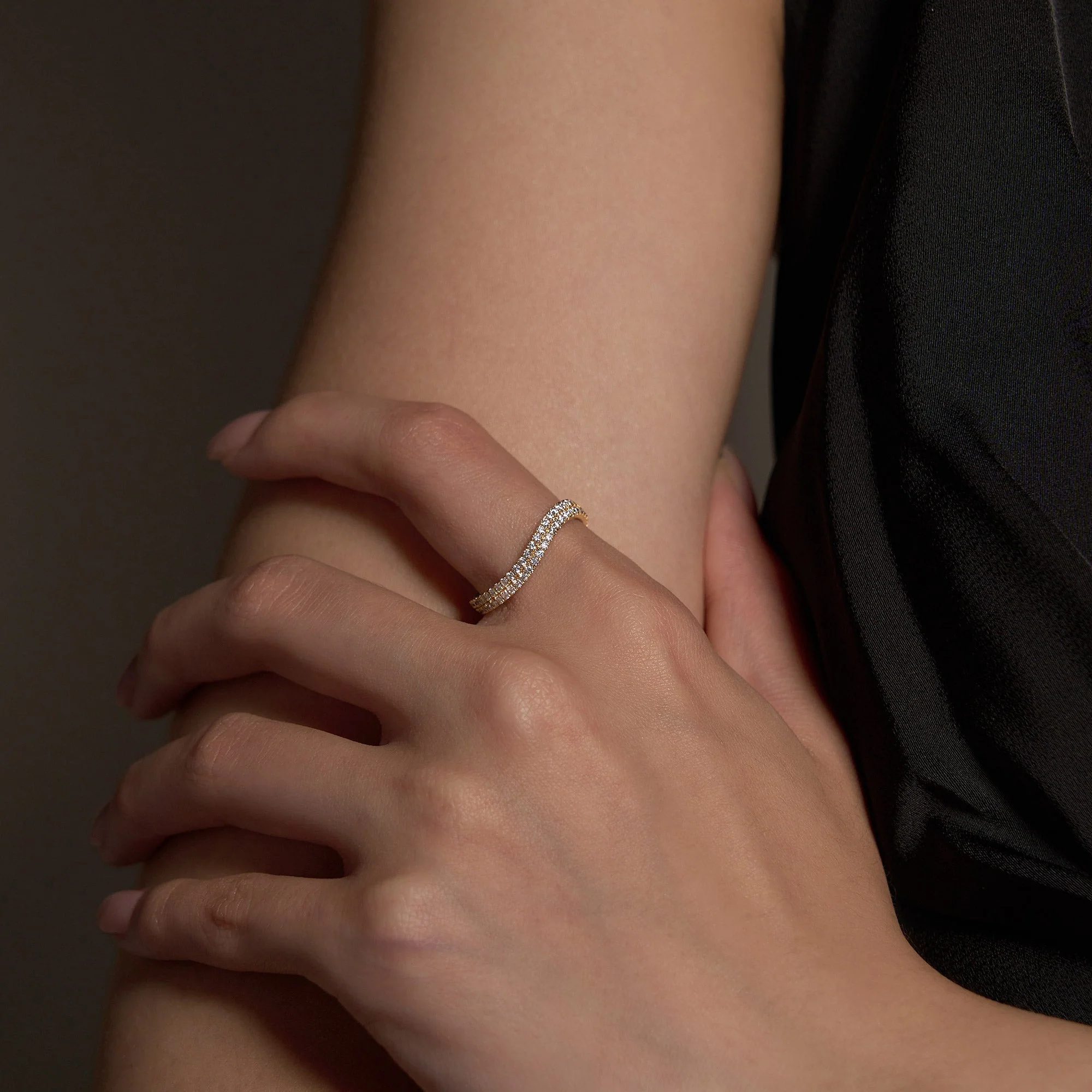 Nature Inspired Moissanite Wave Pavé Half Eternity Band - Image 7